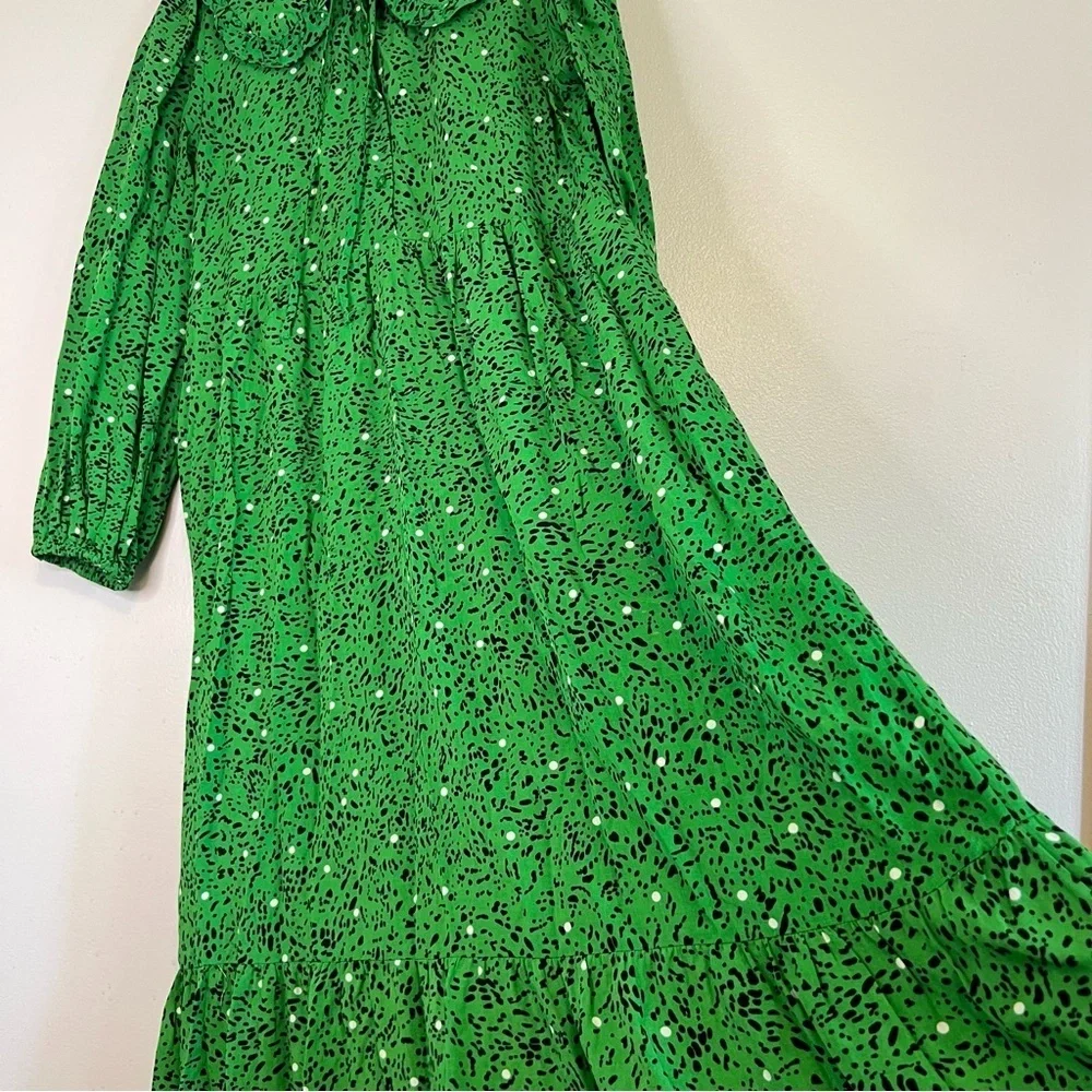 Who What Wear Long Sleeve Maxi Dress Size S Green Black White Dots Peter Pan - Picture 14 of 16